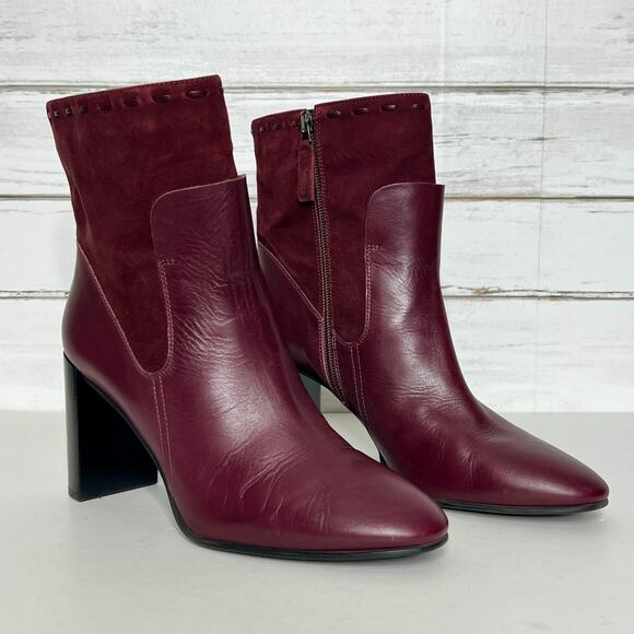 Aquatalia Leather Suede Boot Maroon 3" Heel Shoe Size 9.5 - Picture 1 of 9